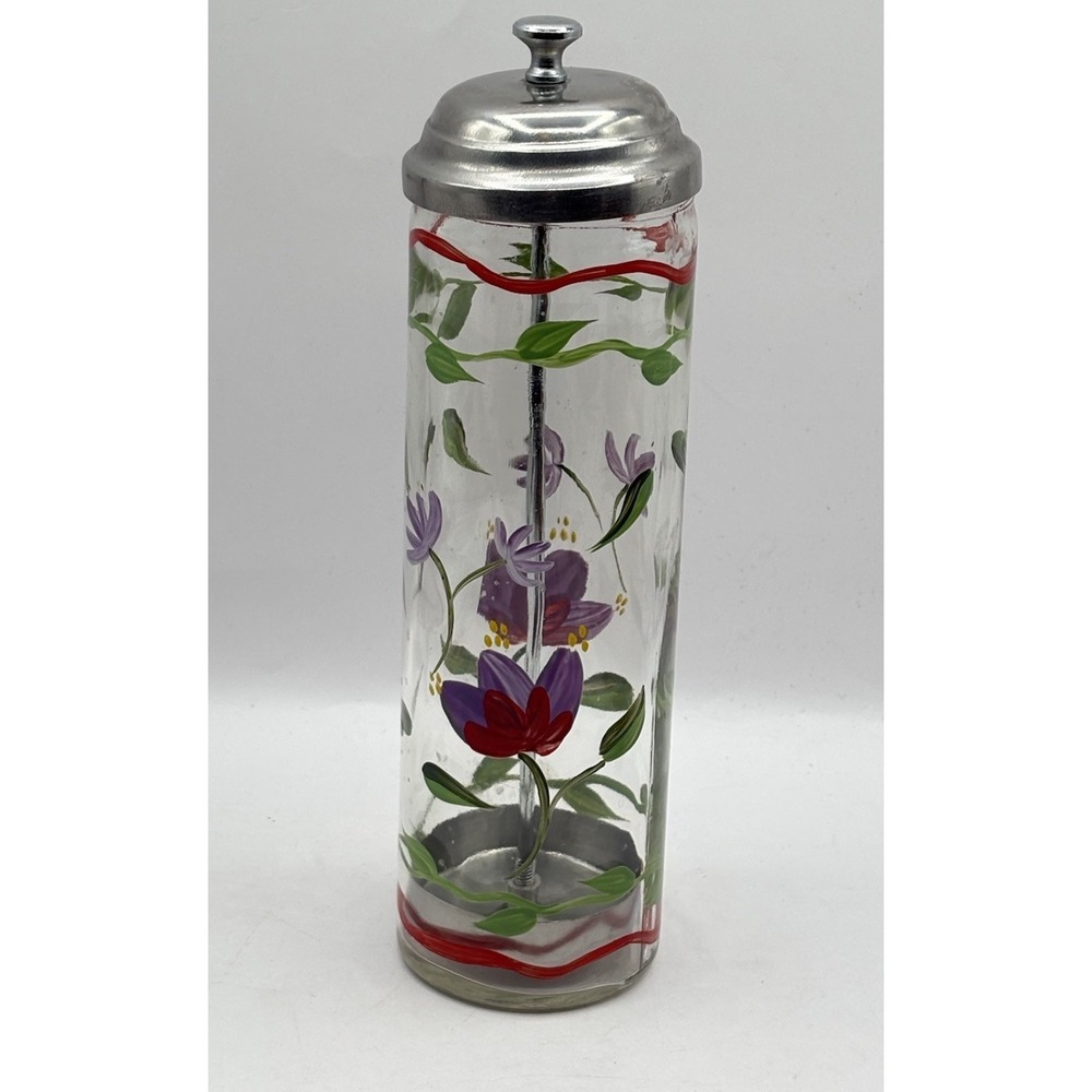 Vintage Pfaltzgraff Napoli Painted Glass Straw Holder with Lid
